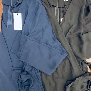 2 long sleeve rompers wrap front black & navy